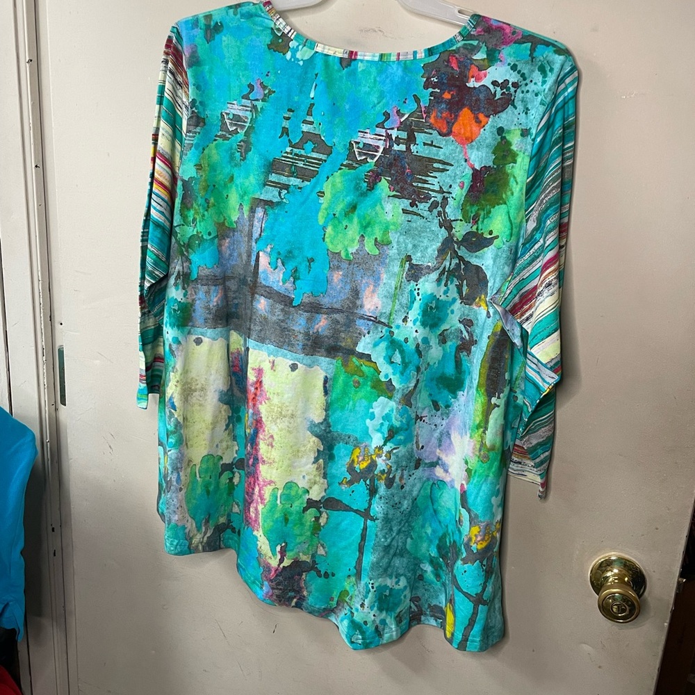 Parsley & Sage plus size, 3/4 sleeve, scoop neck multi color pullover top - Picture 9 of 9